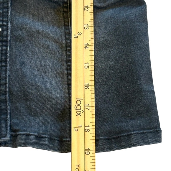 Black Denim Triangle Smocked Back Structured Silver Buttons Tank Top Large - Picture 5 of 7